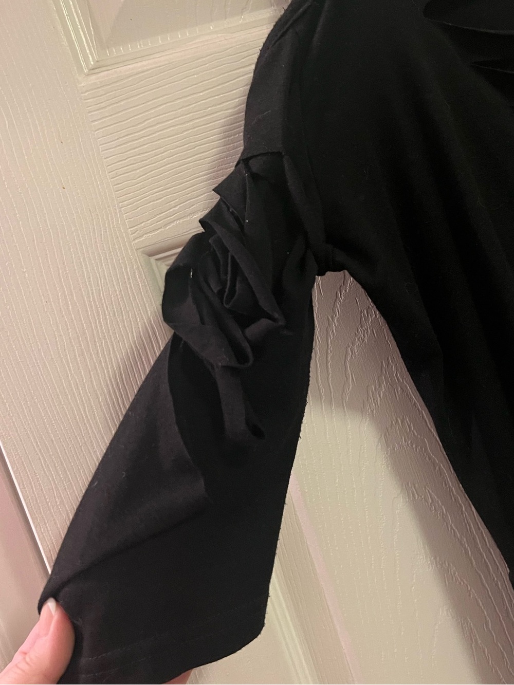 Black Cold-Shoulder Top with Distressed Cutouts On Chest & Arms- Size Medium - Picture 5 of 13